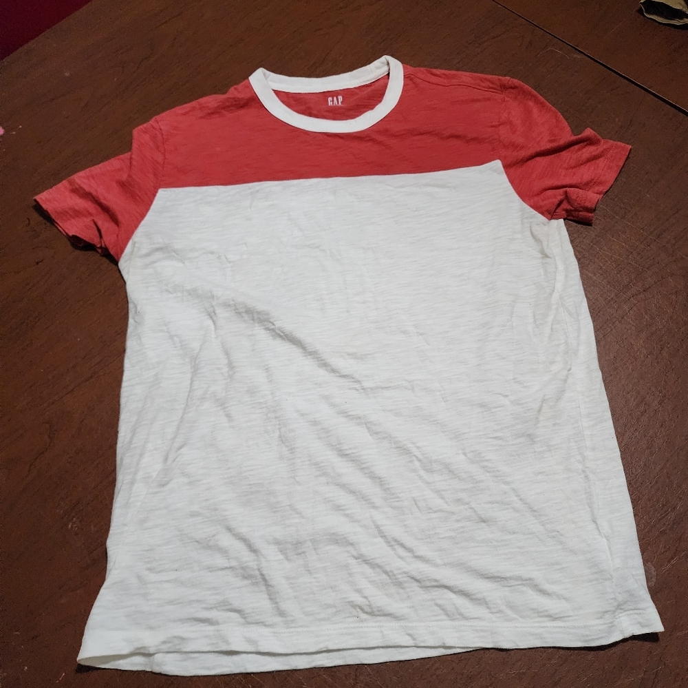 GAP Orange and White Men's Shirt
